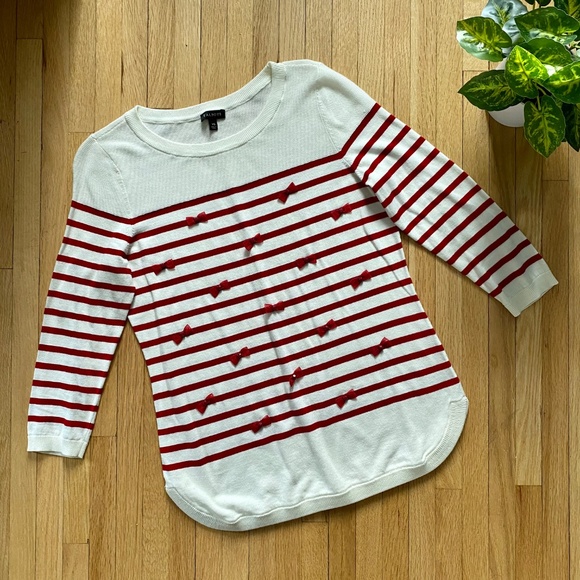 Talbots Striped Bow Sweater White Red Long Sleeve Size XS - Picture 2 of 10